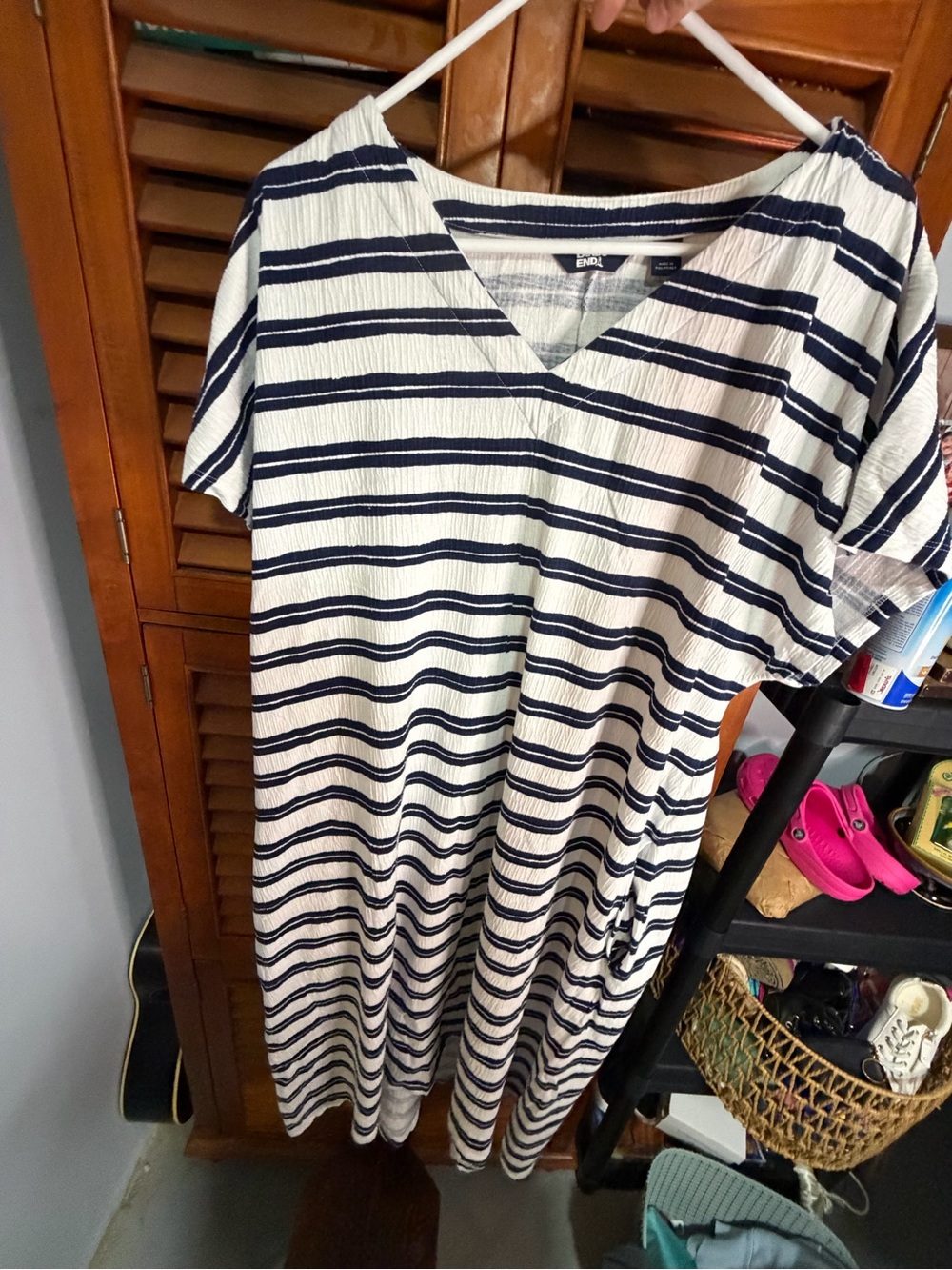 Lands' End Navy and White Striped V‑Neck Midi Dress